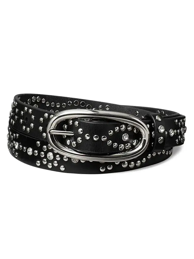 Tory Burch Women's Pierced Studded Leather Belt - Black