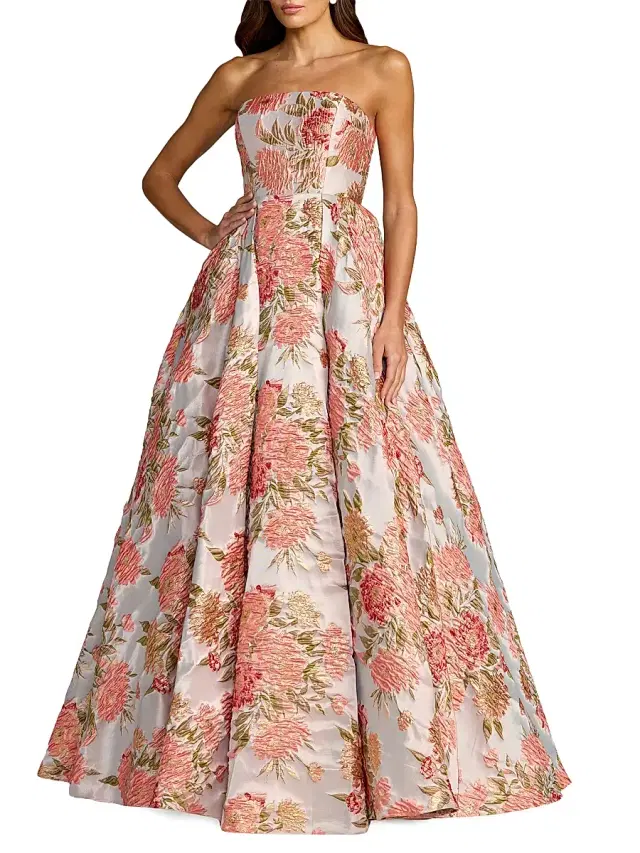 Mac Duggal Women's Floral Brocade Strapless Ball Gown - Pastel Multi