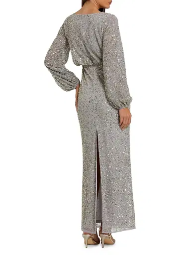 Mac Duggal Women's Sequin-Embellished Mesh Gown - Platinum Gold - Size 20 | Thumbnail 2
