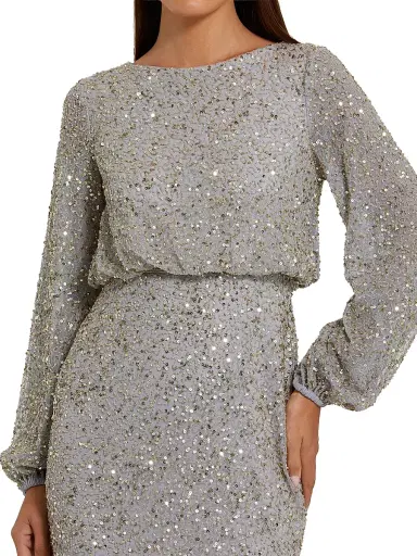 Mac Duggal Women's Sequin-Embellished Mesh Gown - Platinum Gold - Size 20 | Thumbnail 3