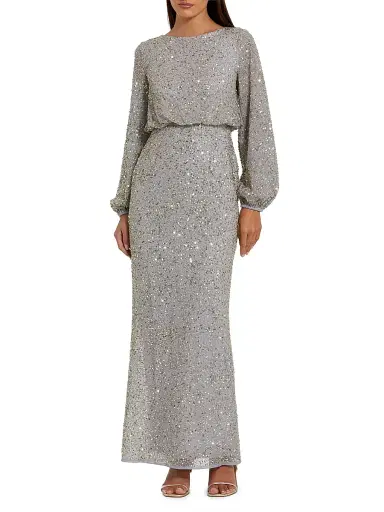 Mac Duggal Women's Sequin-Embellished Mesh Gown - Platinum Gold - Size 20 | Thumbnail 1