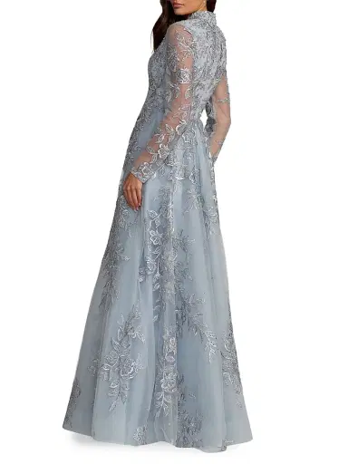 Mac Duggal Women's Floral Embroidered A-Line Gown - Slate Blue - Size 14 | Thumbnail 2