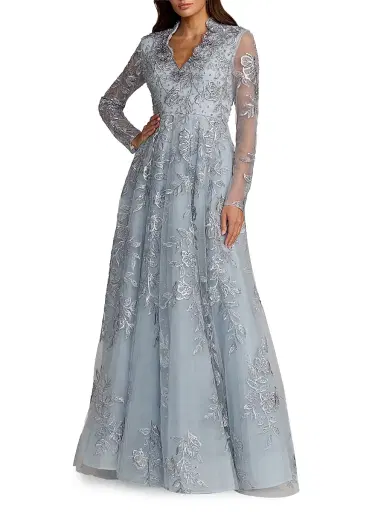 Mac Duggal Women's Floral Embroidered A-Line Gown - Slate Blue - Size 14 | Thumbnail 1