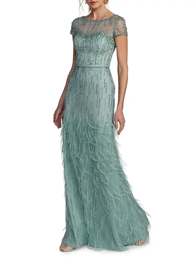 Mac Duggal Women's Embellished Illusion Mesh A-Line Gown - Seafoam