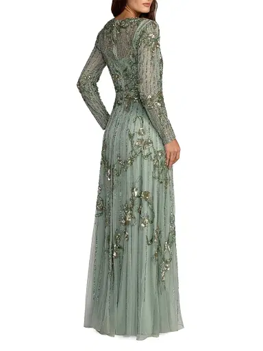 Mac Duggal Women's Embellished Tulle A-Line Gown - Sage - Size 24 | Thumbnail 2 Mac Duggal Women's Embellished Tulle A-Line Gown - Sage - Size 24 | Thumbnail 2