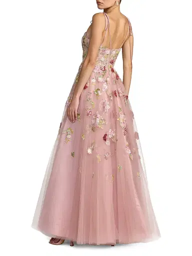 Mac Duggal Women's Floral Seqiun Ribbon Gown - Mocha | Thumbnail 2