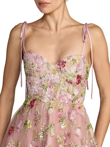 Mac Duggal Women's Floral Seqiun Ribbon Gown - Mocha | Thumbnail 3