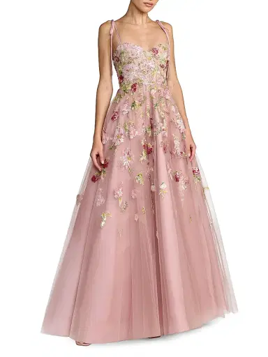 Mac Duggal Women's Floral Seqiun Ribbon Gown - Mocha | Thumbnail 1