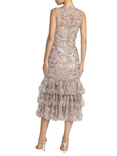 Mac Duggal Women's Floral Embroidered Ruffled Midi-Dress - Pastel Multi - Size 14 | Thumbnail 2