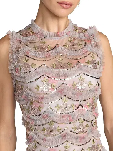 Mac Duggal Women's Floral Embroidered Ruffled Midi-Dress - Pastel Multi - Size 14 | Thumbnail 3