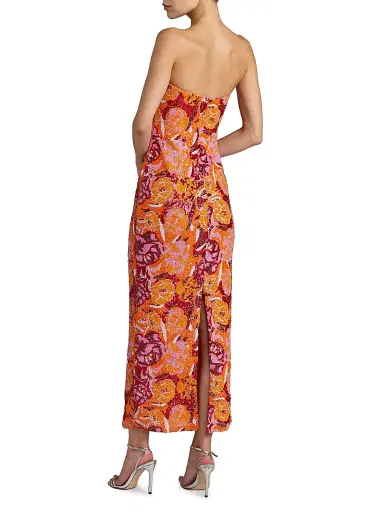 Mac Duggal Women's Floral Sequin-Embellished Column Midi-Dress - Tangerine Multi | Thumbnail 2