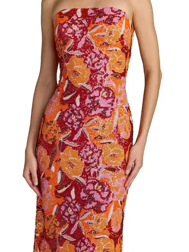 Mac Duggal Women's Floral Sequin-Embellished Column Midi-Dress - Tangerine Multi | Thumbnail 3