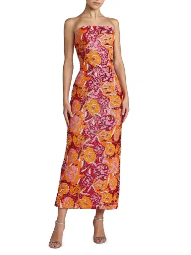 Mac Duggal Women's Floral Sequin-Embellished Column Midi-Dress - Tangerine Multi | Thumbnail 1