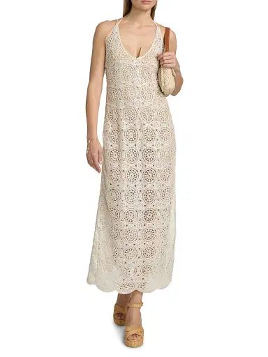 Ramy Brook Women's Eve Crochet Cotton Cover-Up Maxi Dress - Neutral Foil Crochet - Size XL | Thumbnail 2