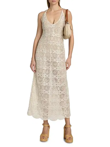 Ramy Brook Women's Eve Crochet Cotton Cover-Up Maxi Dress - Neutral Foil Crochet - Size XL | Thumbnail 3