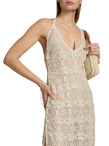 Ramy Brook Women's Eve Crochet Cotton Cover-Up Maxi Dress - Neutral Foil Crochet - Size XL | Thumbnail 5