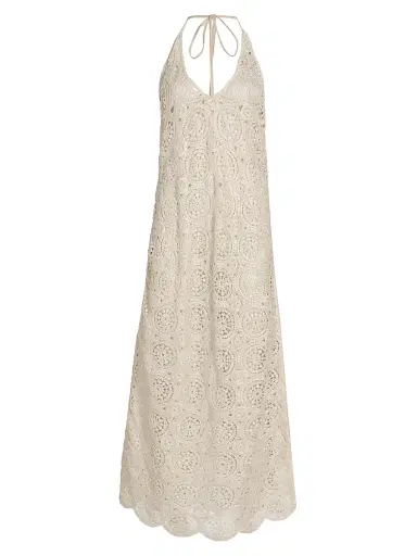 Ramy Brook Women's Eve Crochet Cotton Cover-Up Maxi Dress - Neutral Foil Crochet - Size XL | Thumbnail 1