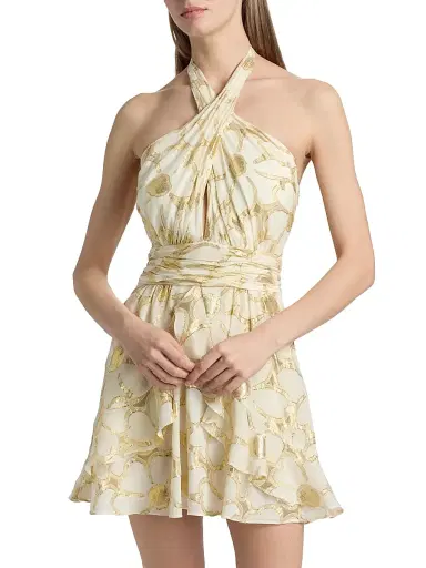 Ramy Brook Women's Reuben Daisy Metallic Jacquard Halter Minidress - Ivory Jacquard - Size 16 | Thumbnail 3