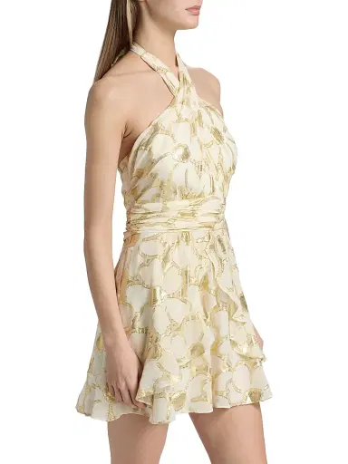 Ramy Brook Women's Reuben Daisy Metallic Jacquard Halter Minidress - Ivory Jacquard - Size 16 | Thumbnail 4