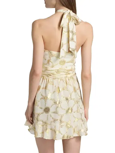 Ramy Brook Women's Reuben Daisy Metallic Jacquard Halter Minidress - Ivory Jacquard - Size 16 | Thumbnail 5