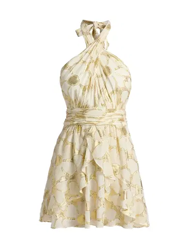 Ramy Brook Women's Reuben Daisy Metallic Jacquard Halter Minidress | Thumbnail 1 Ramy Brook Women's Reuben Daisy Metallic Jacquard Halter Minidress | Thumbnail 1