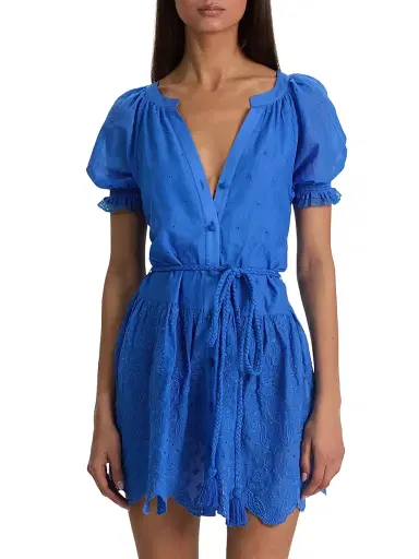 Alice + Olivia Women's Thalia Tie-Waist Eyelet Cotton A-Line Minidress | Thumbnail 3