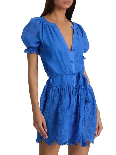 Alice + Olivia Women's Thalia Tie-Waist Eyelet Cotton A-Line Minidress | Thumbnail 4
