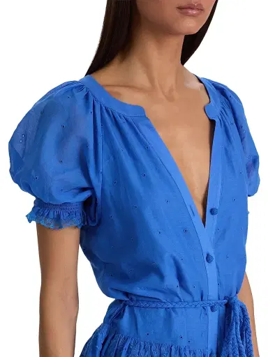 Alice + Olivia Women's Thalia Tie-Waist Eyelet Cotton A-Line Minidress | Thumbnail 6