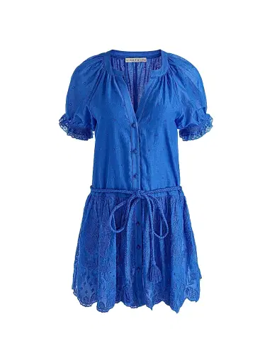 Alice + Olivia Women's Thalia Tie-Waist Eyelet Cotton A-Line Minidress | Thumbnail 1