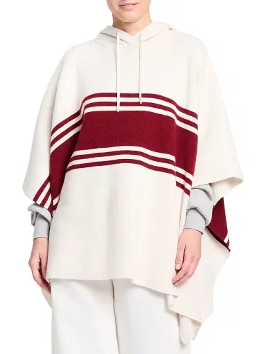 TWP Women's Striped Cashmere Hooded Poncho - Ivory Karanada Red | Thumbnail 2 TWP Women's Striped Cashmere Hooded Poncho - Ivory Karanada Red | Thumbnail 2