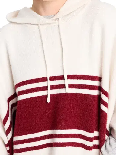 TWP Women's Striped Cashmere Hooded Poncho - Ivory Karanada Red | Thumbnail 5 TWP Women's Striped Cashmere Hooded Poncho - Ivory Karanada Red | Thumbnail 5