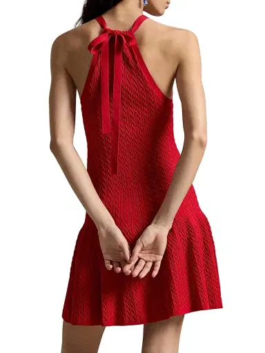 Polo Ralph Lauren Women's Cable-Knit A-Line Minidress - Cruise Red - Size Small | Thumbnail 3