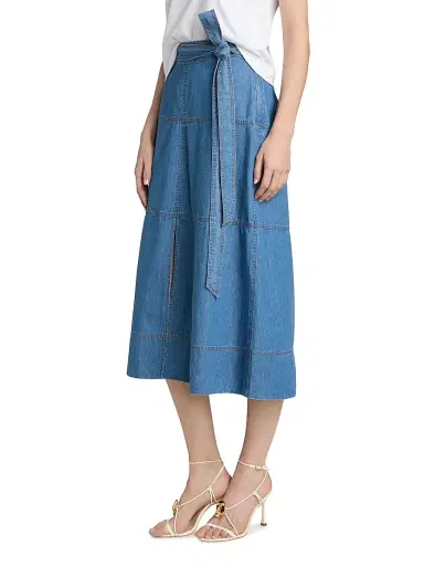 Tanya Taylor Women's Hudley Chambray Midi-Skirt - Medium Indigo Blue | Thumbnail 4