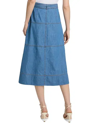 Tanya Taylor Women's Hudley Chambray Midi-Skirt - Medium Indigo Blue | Thumbnail 5
