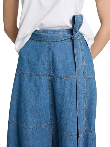 Tanya Taylor Women's Hudley Chambray Midi-Skirt - Medium Indigo Blue | Thumbnail 6