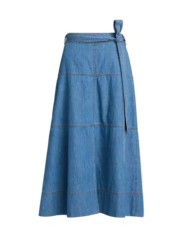 Tanya Taylor Women's Hudley Chambray Midi-Skirt - Medium Indigo Blue | Thumbnail 1