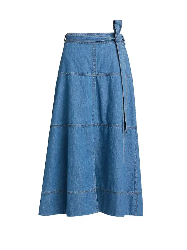 Tanya Taylor Women's Hudley Chambray Midi-Skirt - Medium Indigo Blue