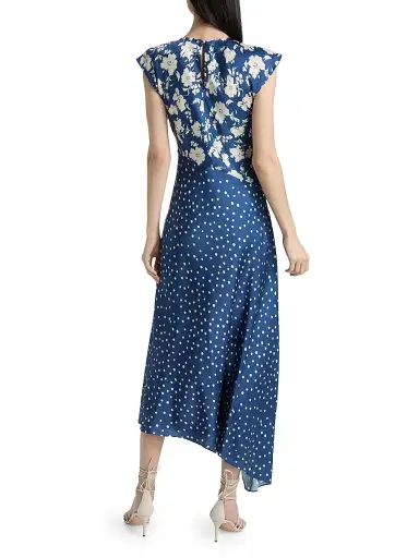 TANYA TAYLOR Women's Violeta Mixed-Print Silk-Blend Midi-Dress - French Blue Cream Multi - Size 10 | Thumbnail 5