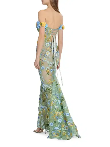 Bronx and Banco Women's Portofino Floral Applique Off-the-Shoulder Gown - Blue Multi | Thumbnail 5 Bronx and Banco Women's Portofino Floral Applique Off-the-Shoulder Gown - Blue Multi | Thumbnail 5