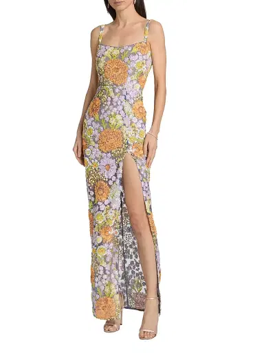 Bronx and Banco Women's Veronica Floral Appliqué Maxi Dress - Lilac Multi | Thumbnail 3