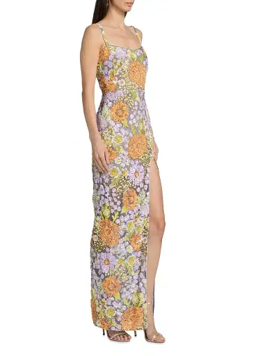 Bronx and Banco Women's Veronica Floral Appliqué Maxi Dress - Lilac Multi | Thumbnail 4