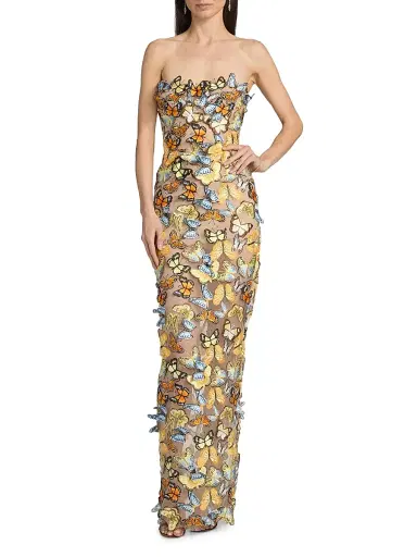 Bronx and Banco Women's Bella 3D Butterfly Dahlia Strapless Gown | Thumbnail 2 Bronx and Banco Women's Bella 3D Butterfly Dahlia Strapless Gown | Thumbnail 2