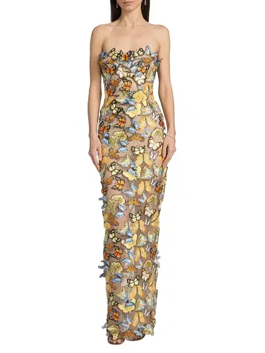 Bronx and Banco Women's Bella 3D Butterfly Dahlia Strapless Gown | Thumbnail 3 Bronx and Banco Women's Bella 3D Butterfly Dahlia Strapless Gown | Thumbnail 3