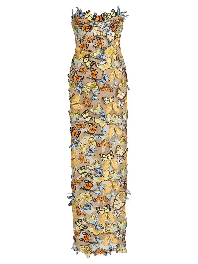 Bronx Banco Women's Bella 3D Butterfly Dahlia Strapless Gown