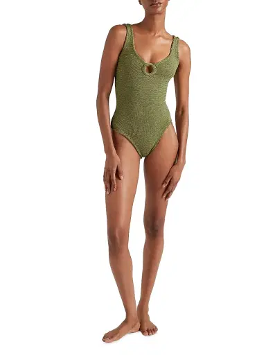 Hunza G Women's Celine O-Ring One-Piece Swimsuit - Metallic Moss | Thumbnail 2