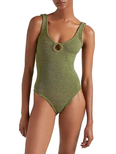 Hunza G Women's Celine O-Ring One-Piece Swimsuit - Metallic Moss | Thumbnail 3