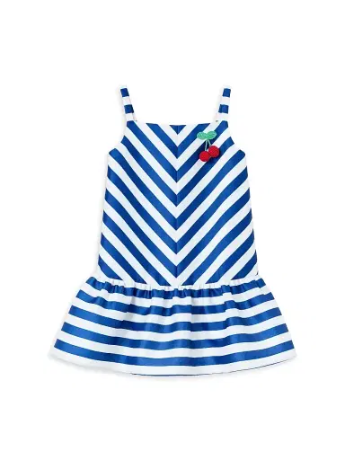 Self-Portrait Little Girl's & Girl's Striped Cherry-Detail Minidress - Navy Stripe | Thumbnail 1 Self-Portrait Little Girl's & Girl's Striped Cherry-Detail Minidress - Navy Stripe | Thumbnail 1