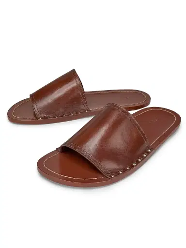 TOTEME Women's Stud-Trim Leather Slide Sandals - Sienna | Thumbnail 2 TOTEME Women's Stud-Trim Leather Slide Sandals - Sienna | Thumbnail 2