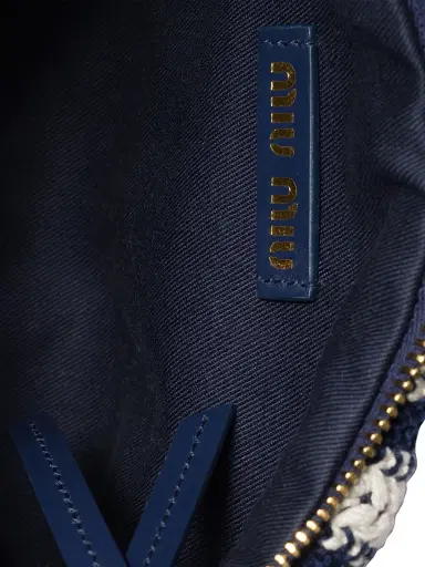 Miu Miu Women's Crochet and Leather Pouch - Blue | Thumbnail 4