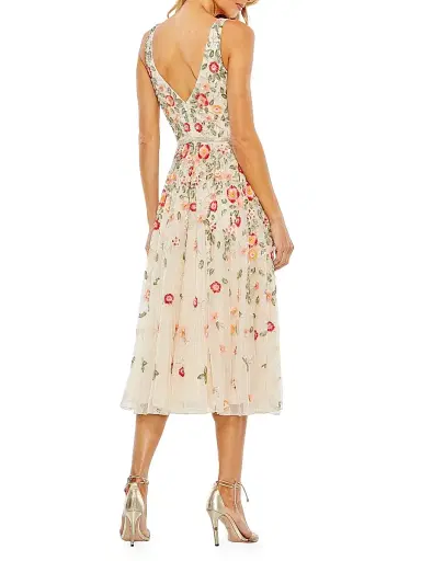 Mac Duggal Women's Cocktail Floral Embroidered V-Neck Midi-Dress - White Multi - Size 16 | Thumbnail 3